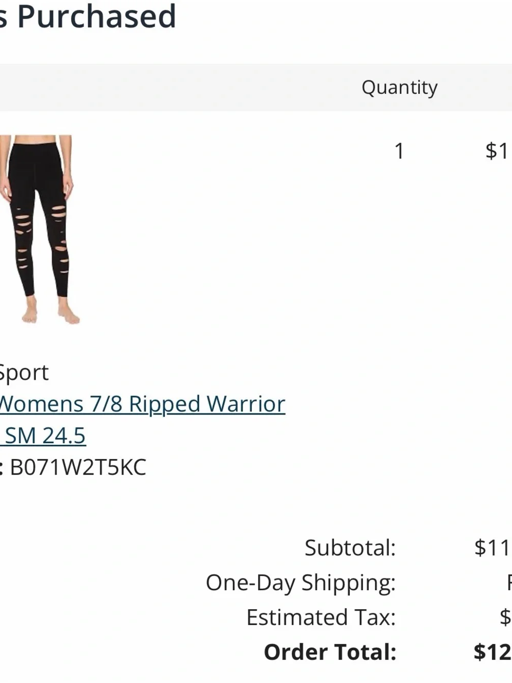 ALO Yoga Black 7/8 Ripped Warrior Leggings size small EUC